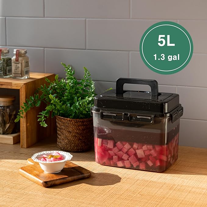 SMART Automatic Press Plate Food Storage Container for Kimchi Sauerkraut Pickle Fermentaion/Airtight Lid Food Storage Container for Preserved Food Bulk Fermentation (5L / 1.3 gal)