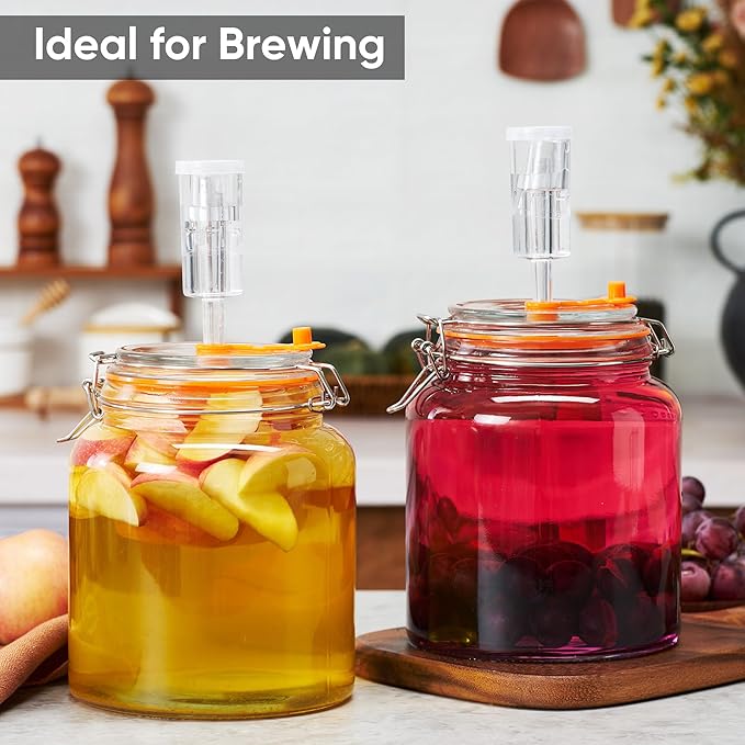 0.6 Gallon Fermentation Jars with Airlocks, 2 Pack Glass Fermenting Kit, Wide Mouth Brewing Jars for Sauerkraut, Kimchi, Kombucha, Pickles & Probiotic Foods, Home Fermentation Starter Kit