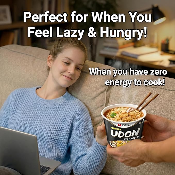 Nongshim Tempura Udon Style Noodle Soup Big Bowl, Deep & Rich Umami Flavor, Savory Broth, Microwavable, Chewy Noodles, 4.02 oz (Pack of 12)