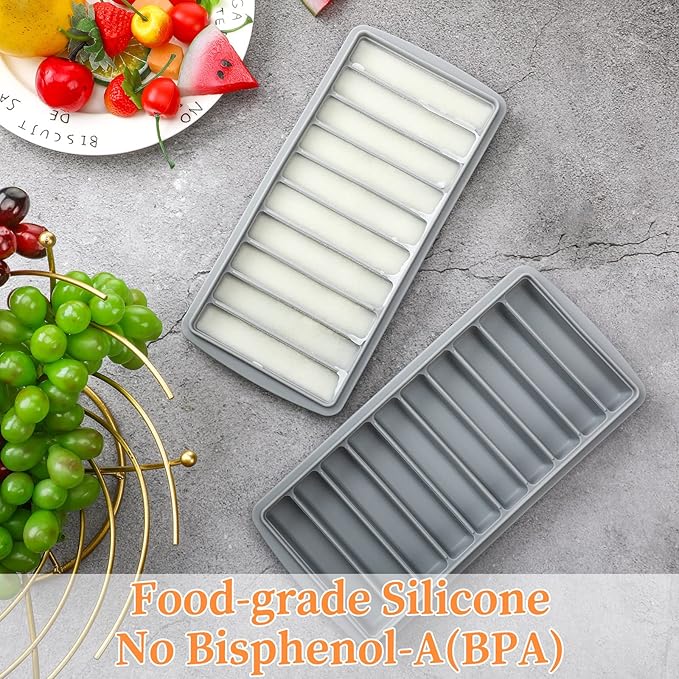 Eaasty 2 Pieces Breastmilk Storage Container Baby Food Milk Silicone Freezer Trays with Lid Breastmilk Freezer Tray Organizer Ice Trays Silicone Storage Bag Tray 10-1 oz Bars(Gray)