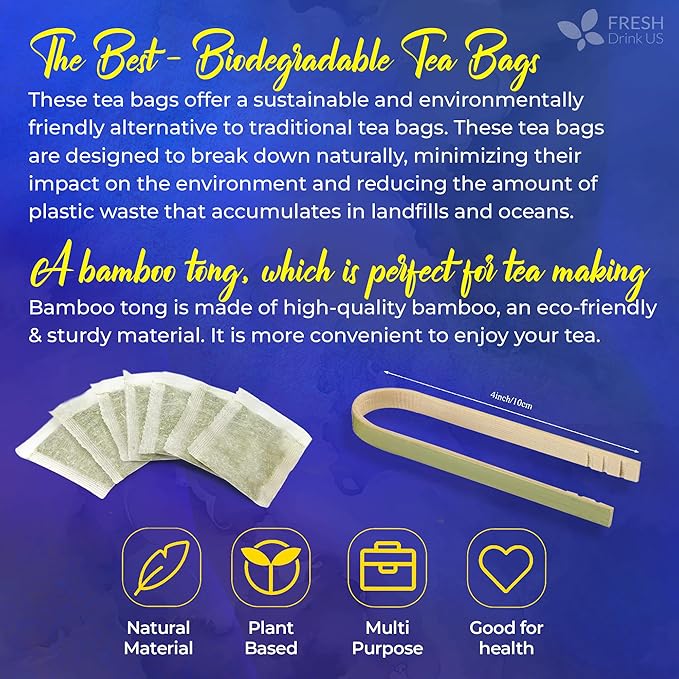 FreshDrinkUS, Premium 35 Blue Butterfly Pea Flowers Tea Bags, 100% Natural and Pure from Butterfly Pea Flowers, Made With Natural Material Tea Bag, No Sugar, No Caffeine, No Gluten, Vegan