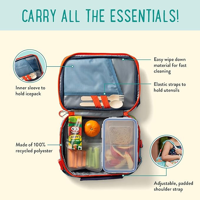 PlanetBox Insulated Lunch Bag – Camo Shark Edition Carry Bag with Pockets for Water Bottle and Snacks – Durable, Easy to Clean, and BPA Free