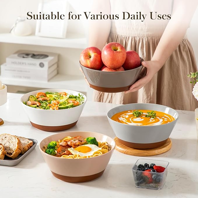 MALACASA Salad Bowls Set of 4, Soup Bowls for Kitchen, 60oz Large Ceramic Bowl for Ramen, Cereal, Fruit, Pho and Pasta, Microwave & Dishwasher Safe, Speckled Deep Bowls, Multicolor