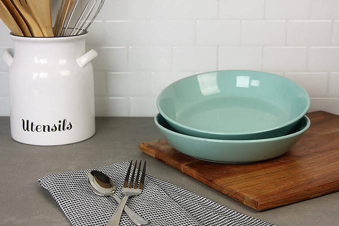 Double Line 9.5"/36 oz Dinner Bowl, Set of 2, Seafoam