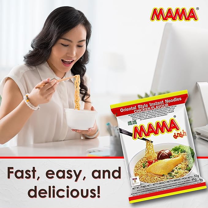 MAMA Noodles CHICKEN Instant Spicy Noodles with Delicious Thai Flavors, Hot And Spicy Noodles with Chicken Soup Base, No Trans Fat with Fewer Calories Than Deep Fried Noodles (Chicken Flavor, 30 Pack)