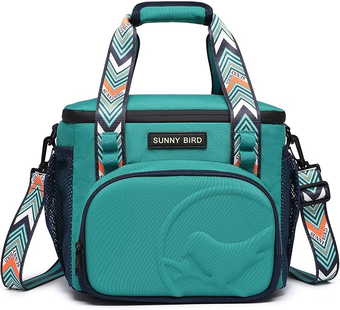 SUNNY BIRD 12L Large Insulated Lunch Bag, Leakproof and Foldable Lunch Cooler Box for Women Adult and Men, Fits 18 Cans (Turquoise Green)