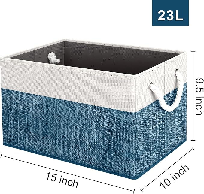 Fab totes Storage Bins [40-Pack], Foldable Storage Baskets for Organizing Toys, Books, Shelves, Closet, Large Storage Box with Rope Handles, Sturdy Organizer Bins, White & Black