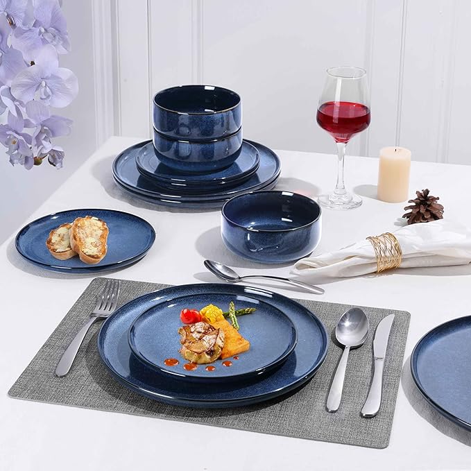Herogo 6-Piece Stoneware Dinner Plates Set, 10.43" Ceramic Round Plate Set, Double Reactive Glaze Large Dinnerware Plates for Kitchen, Microwave, Oven and Dishwasher Safe, Starry Blue