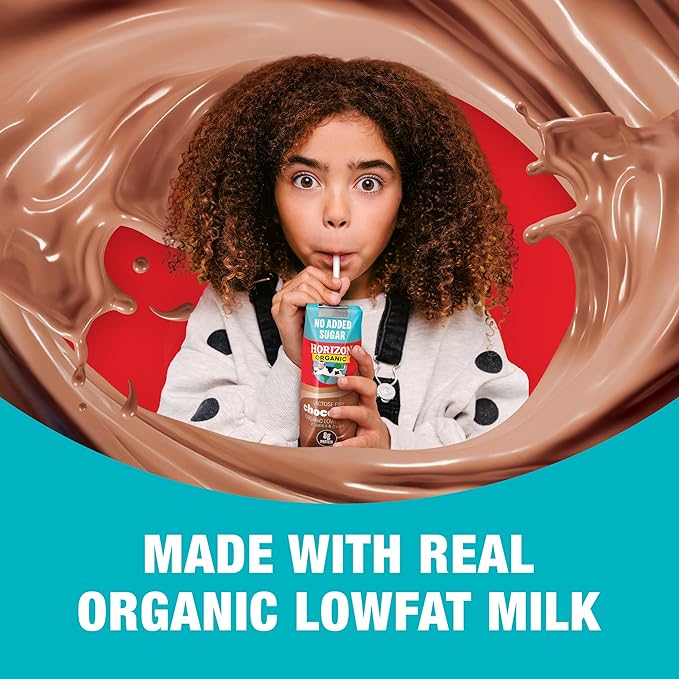 NEW Horizon Organic Shelf Stable No Added Sugar Lactose Free 1% Lowfat Chocolate Milk Boxes, Pack of 12-8g Protein per Serving