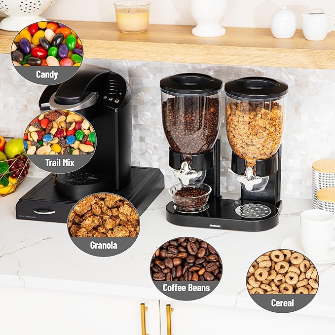 Mind Reader Double Dry Food Dispenser, 2 x 3.5L Countertop Containers for Cereal, Granola, Candy, Rice, and Coffee Beans