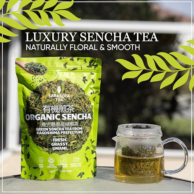 Organic Japanese Sencha Green Tea Loose Leaf | Premium Green Tea from Kagoshima Prefecture | 100% USDA Organic | Fresh & Grassy Flavor | 8oz Bag | High Antioxidants | Non-GMO