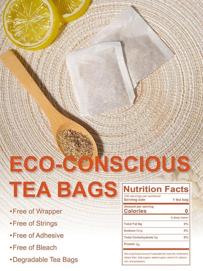 TeeLux Lemon Ginger Herbal Tea, Refreshing Lemon with Spicy Ginger Root & Zesty Lemongrass, Caffeine Free, Soothing & Tangy Flavor, 100 Tea Bags