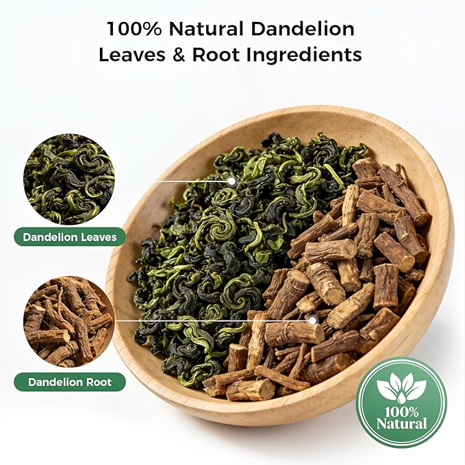 50 Bags Dandelion Leaf and Root Tea, Natural Dandelion Herbal Detox Teabag for Liver & Kidney Health, Organic Dandelion Root Tea, Caffeine Free, No Additives