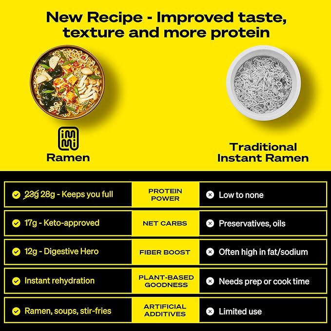 immi Black Garlic “Chicken” Ramen – Bold Flavor, Chewier Noodles & High Protein – Vegan, Keto-Friendly Ramen Noodles – Low Carb, Zero Sugar – Healthy Plant-Based Ramen Bowl, 6-Pack