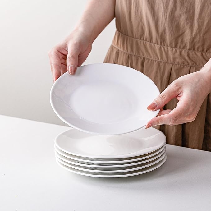 White Salad Plates Set of 6, 7.5 Inch Ceramic Plates – White Porcelain Appetizer & Dessert Plates for Kitchen, Salad, Snack & Everyday Use, Microwave & Dishwasher Safe,19Cm