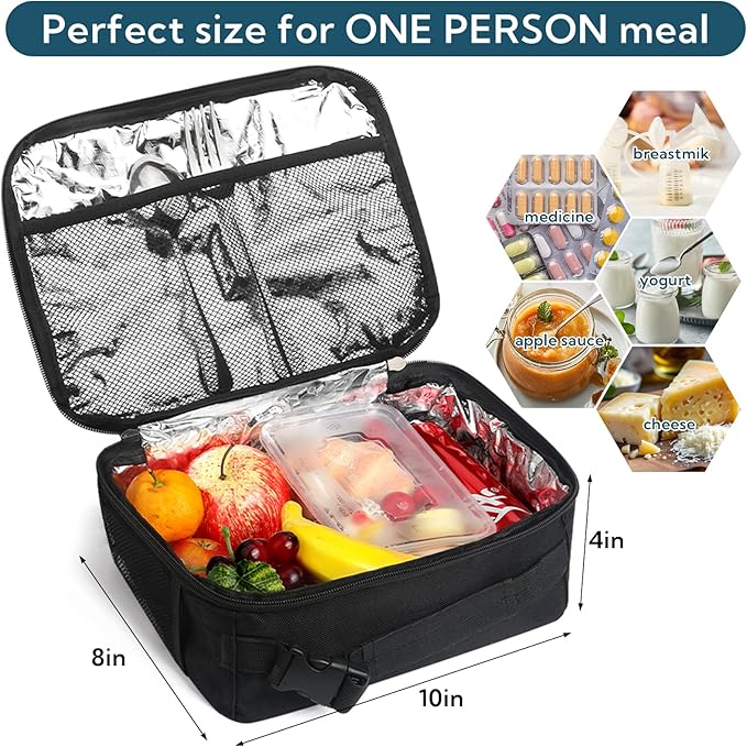 12 Pack lunch box Bulk,Insulated Reusable Lunch Bags with Aluminum for Women Men Girls Kids,Leakproof lunch boxes,Small Lunch Tote Bag for Office,Work,Beach or Travel,Black