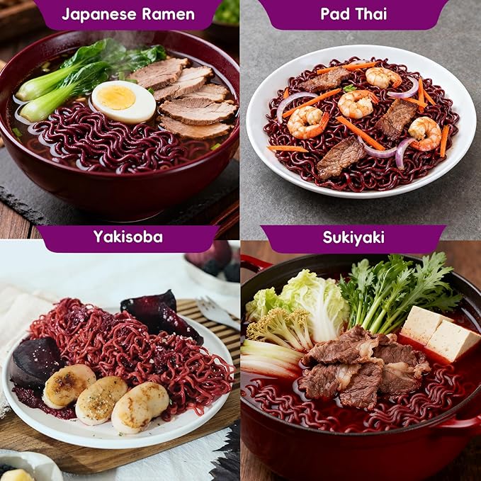 SUNGIVEN Organic Ramen Noodles Beetroot Healthy Low Sodium Ready in 3 Minutes Non-Fried Instant No Additives or Preservatives 2.47 OZ (Pack of 10)
