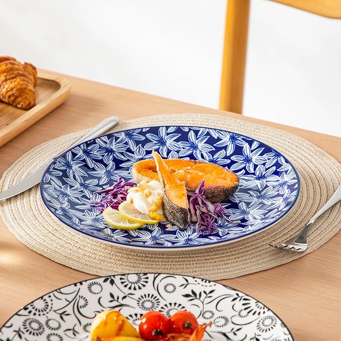 vancasso Ceramic Dinner Plates Set of 6, Large Vintage Plates 10.25 Inch Set of 6 for Kitchen, Porcelain Colorful Plates for Kitchen, Microwave Oven Dishwasher Safe, Vintage Gift, Muted