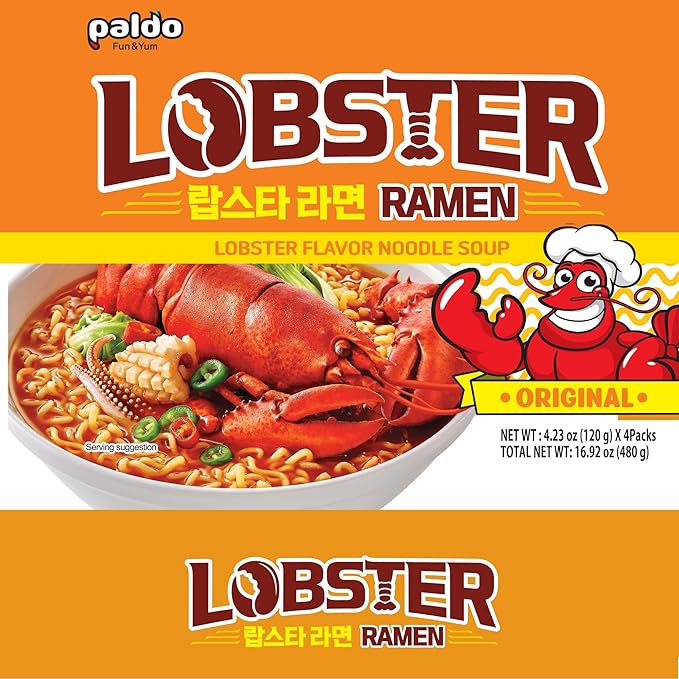 Paldo Fun & Yum Lobster Instant Big Cup Noodles with Soup, Lobster Seafood Flavor Based Broth, Best Oriental Style, Original Korean King Cup Ramyun, 팔도 랍스타맛 킹 컵 110g (3.88 oz) x 16 Pack