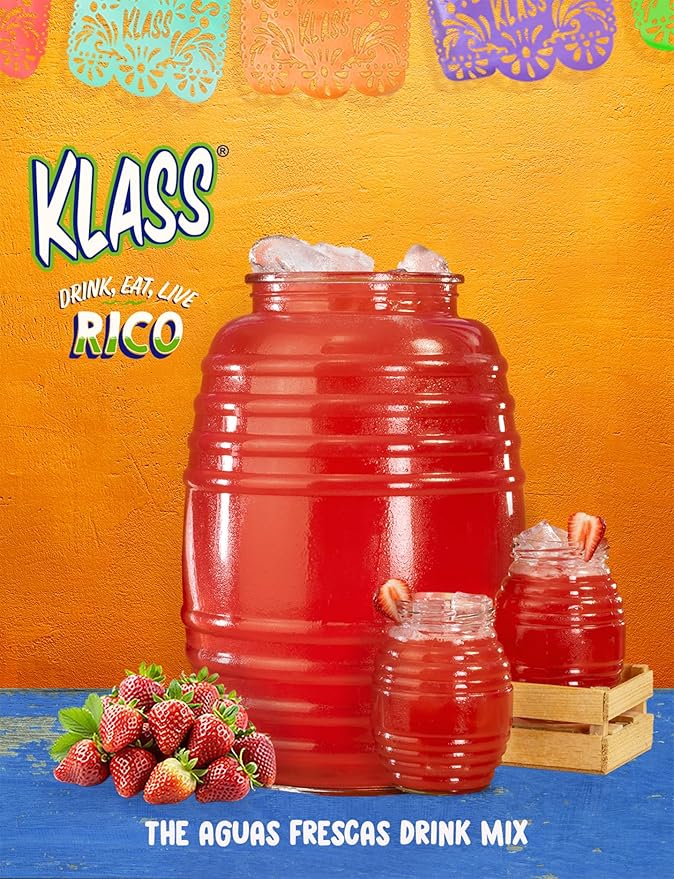 Klass Aguas Frescas Drink Mix Tropical Variety Pack - Strawberry, Grape, Tropical Punch & Orange - Powder Drink Mix, Water Drink Mix with Natural Flavors & Vitamin C, Makes 28 to 36 Quarts (56 to 72 Drinks)