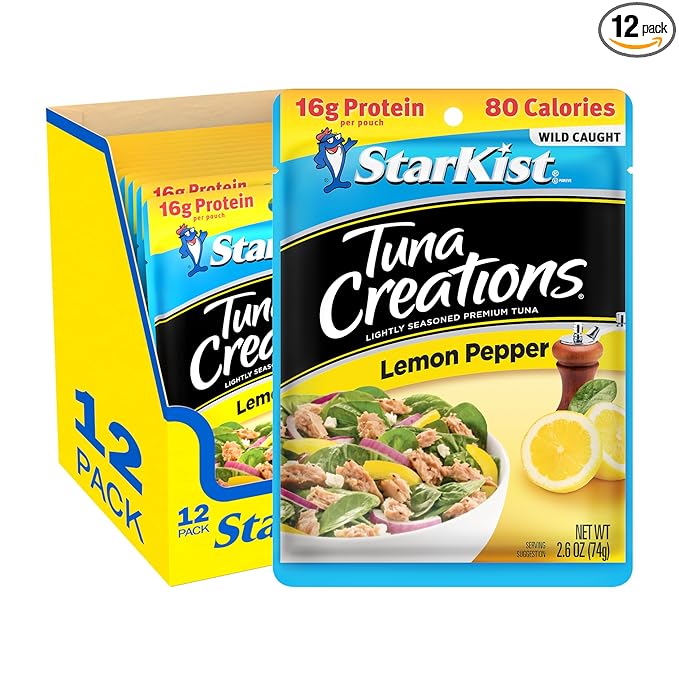 StarKist Tuna Creations Lemon Pepper Pouch (2.6 oz - 12 Pack) Wild Caught, High Protein Shelf Stable Seafood, Gluten Free, Soy Free, No Draining, Ready to Eat for Salads and Sandwiches