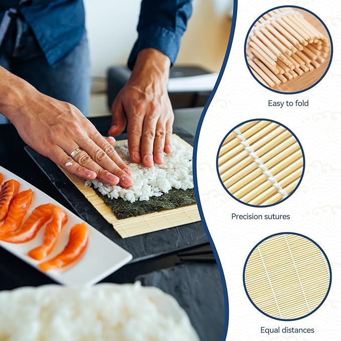 HOPELF 2 Pack 9.5 Inch Bamboo Sushi Mat - Sushi Roller Mat for Making, Shaping & Molding Sushi Roll & Kimbap - Food-Safe Sushi Making Supplies, Tools & Accessories