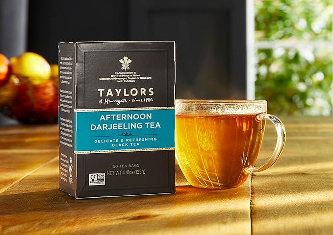 Taylors of Harrogate Afternoon Darjeeling, Black Tea, Pillow Bags 50 Count (Pack of 6), Delicate, Sweet & Floral, Caffeinated, Enjoy Hot or Iced, 300 Teabags Total