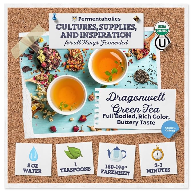 Fermentaholics Dragonwell Green Tea, Longjing – 2 oz – USDA Certified Organic, Kosher Loose Leaf Tea