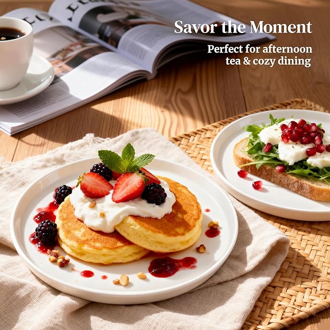DOWAN 8" Porcelain Salad Plates Set of 6, Ceramic White Dessert Plates Set for Salad, Pasta, Steak - Appetizer Plates, Dining Plates for Parties, Restaurant - Dishwasher & Microwave Safe - Gifts
