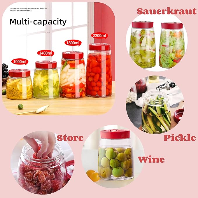 1 Liter Fermentation Jar, Fermenting Kit with Venting Valve Airlock and Fermenting Weight, Pickle Jar, Wide Mouth Glass Jar for Pickles, Kimchi, Sauerkraut, Mead, Kombucha, Sourdough
