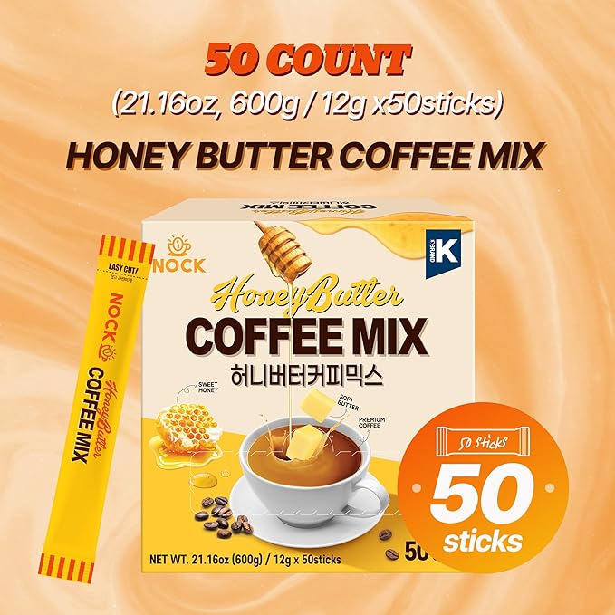 [Nokchawon] Honey Butter Instant Coffee - Premium Korean 3-in-1 Coffee Mix Sticks - Sweet Dessert Coffee for Spring Morning Ritual and Office Break - 50 Count Pack