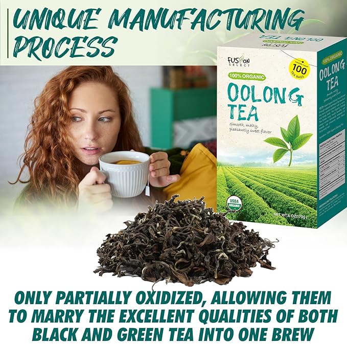 Fusion Select Organic Oolong Tea Bags - Smooth, Mildly Sweet Flavor – Healthy, Relaxing, Fresh Herbal Drink - Instant, Just Steep In Hot Water - 100 Packets of Individual Tea Bags Per Box