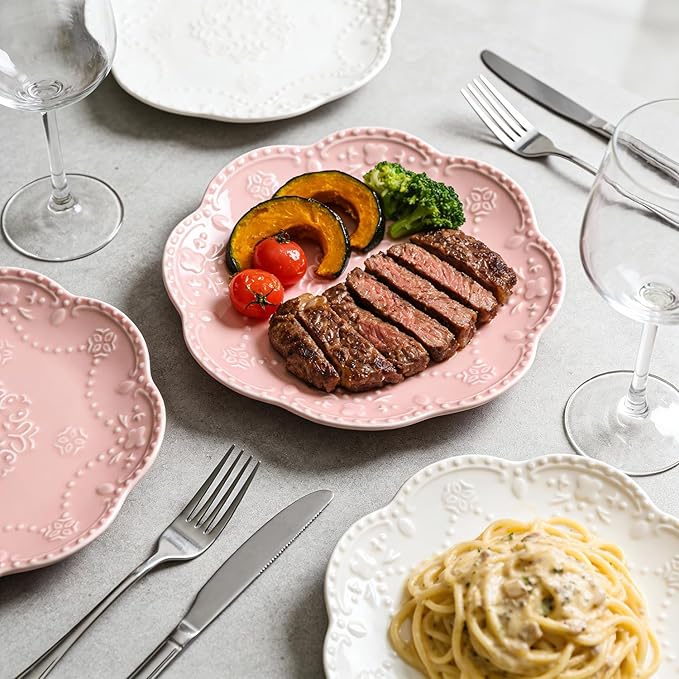 Gaolinci European Palace Series Lace Embossed Ceramic Dinner Plate (Set of 4)