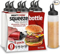 6 Pack Condiment Squeeze Bottles - 8 Oz Squirt Bottles with Leak Proof Snap Cap, Easy Pour Sauce Bottles for Liquids, Ketchup, Oil