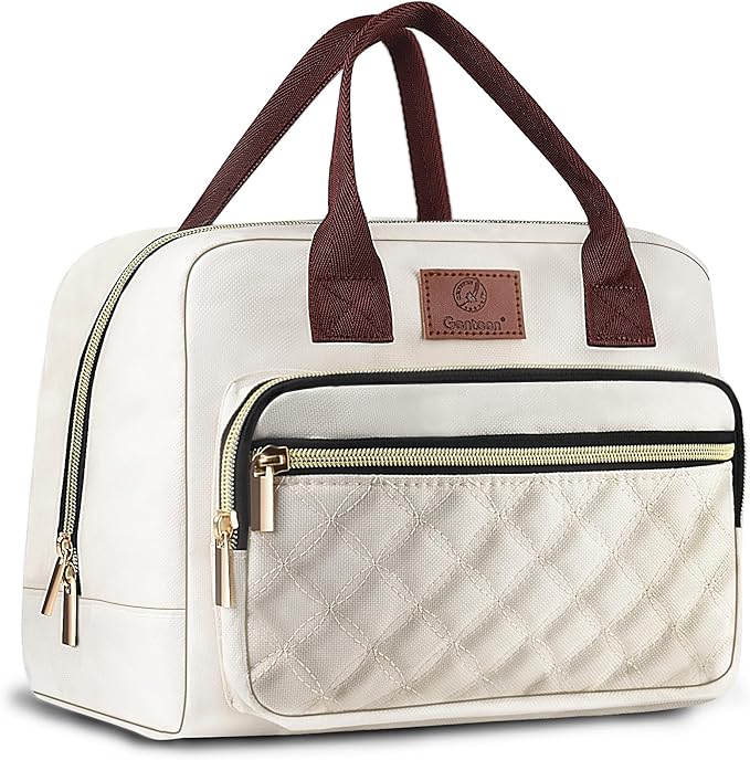 Genteen Lunch box for Women, Insulated Tote LunchBox for Adult Men Reusable Lunch Box with Front Pocket for Work, Picnic or Travel-15 Cans/14 Liters- white