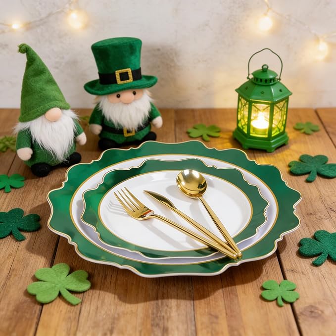 WDF 100PCS Green Plates Disposable - Heavy Duty Green Plates - 50 Guests Green Plastic Plate for Sping/Wedding/Birthday/Party