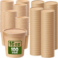 Fulmoon 100 Pack Paper Soup Containers with Lids Disposable Paper Food Containers with Vented Lid Kraft Ice Cream Cake Dessert Cups Soup Bowl for Party Hot Food Fruit Microwave(16 oz,Brown)