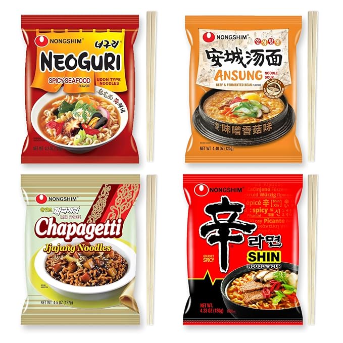 Journey of Asia "4 Nongshim Ramen Combo" Soon, Neoguri Mild, Mupama, Shin Ramen Kpop Demon Hunters | Gift for College Students and Adults | Korean Noodle Challenge