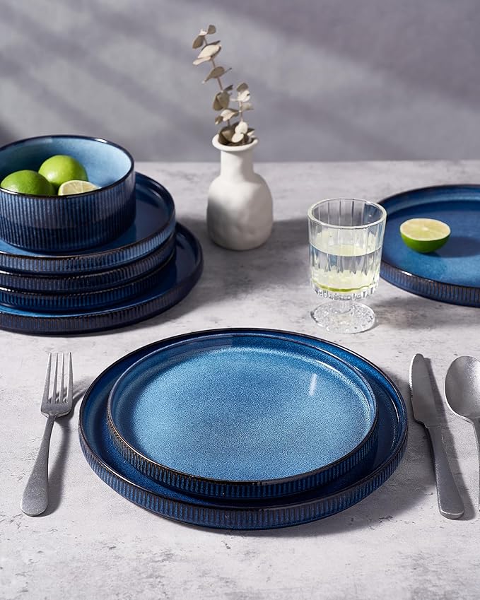 famiware Star Dinner Plates for 6, 10 inches Plate Set, Scratch Resistant, Stoneware Dinnerware, Kitchen Modern Rustic Serving Dishes, Nebulas Blue