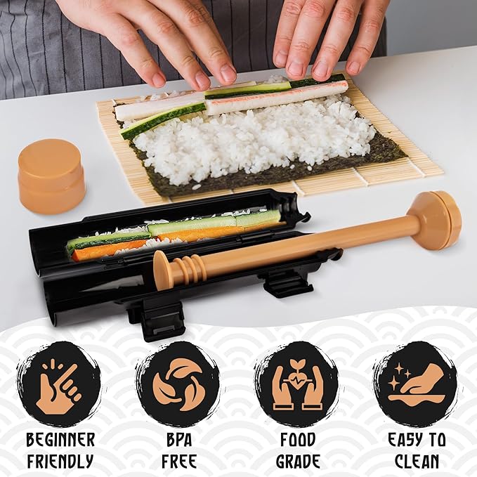 30 Pcs Sushi Making Kit – Sushi Bazooka Maker Kit with Nori Sheets for Sushi, Bamboo Rolling Mat, Easy DIY Roller Set for Beginners at Home, USDA Organic