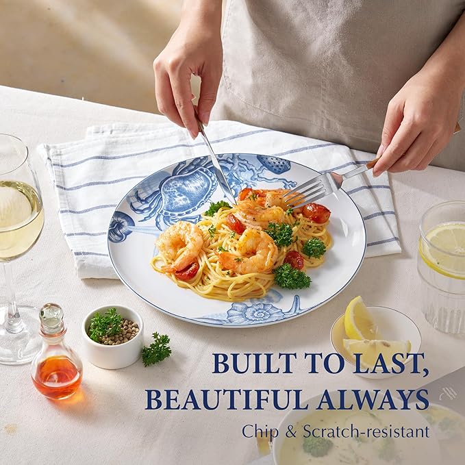 Minh Long 10.7 IN Porcelain Dinner Plates, Set of 6, Chip & Scratch Resistant, Oven Safe up to 482°F, Microwave & Dishwasher Safe, Ceramic Dinner Plates, Ideal size for Serving Steak or Main Course