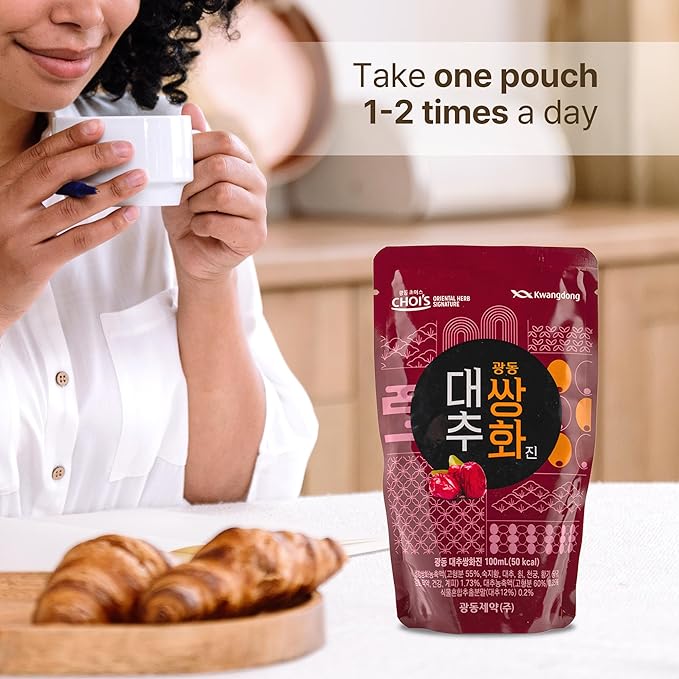 KWANGDONG Ssang Hwa Jin (Jujube) - Korean Traditional Herbal Jujube(Dates) Tea, Supports General Wellness, Energy, and Vitality, 10 Pouches
