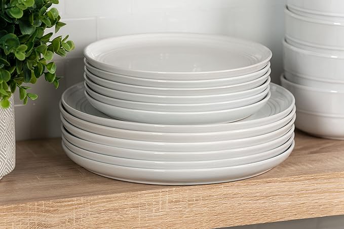 Double Line 10.5" Dinner Plate, Set of 6 (1 Pack), White