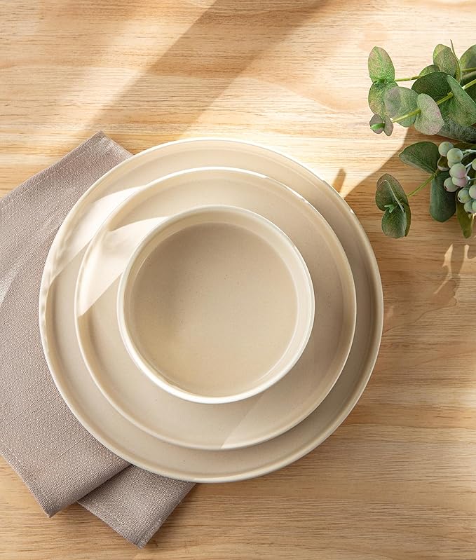 TheTerra Ceramic Dinnerware Sets for 4, 12 Pieces Handmade Reactive Glaze Plates and Bowls Set, Scratch Resistant Dish Set, Oven & Microwave & Dishwasher Safe, Matte White