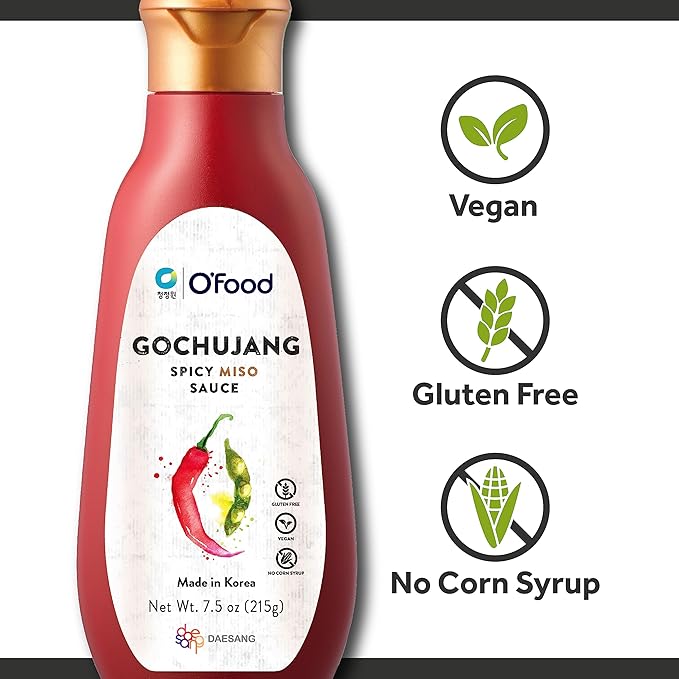 Gochujang Korean Chili Sauce [7.5 oz | Pack of 2] [Spicy Miso] – Medium Hot Squeeze Bottle | Korean Hot Pepper Paste Sauce for Bibimbap, Tteokbokki, Stir-Fry, Noodles, Rice & More – Vegan, Gluten-Free - O’food