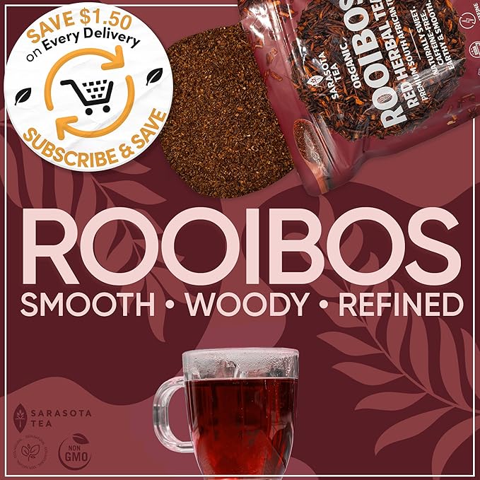 Organic Rooibos 1lb Loose Leaf Tea | 100% Pure South African Red Tea | Naturally Caffeine-Free | USDA Organic | Smooth & Earthy Flavor | Herbal Wellness | Non-GMO