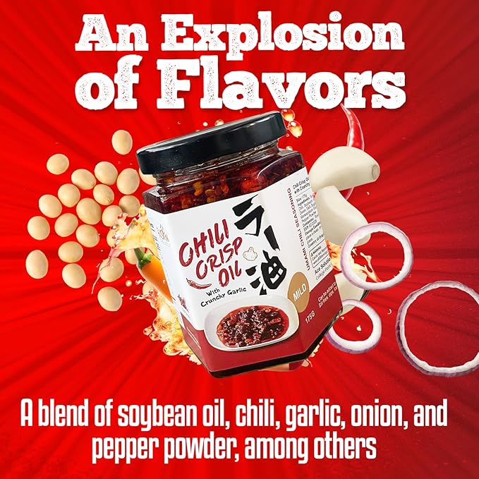Fusion Select 175g Chili Crisp Oil - Crunchy Garlic Chili Oil, Umami Seasoning with Hot Peppers for Korean Ramen, Spicy Noodles, BBQ Meat, Dip, Stir Fry Sauce - Kitchen Condiment - Mild Spice