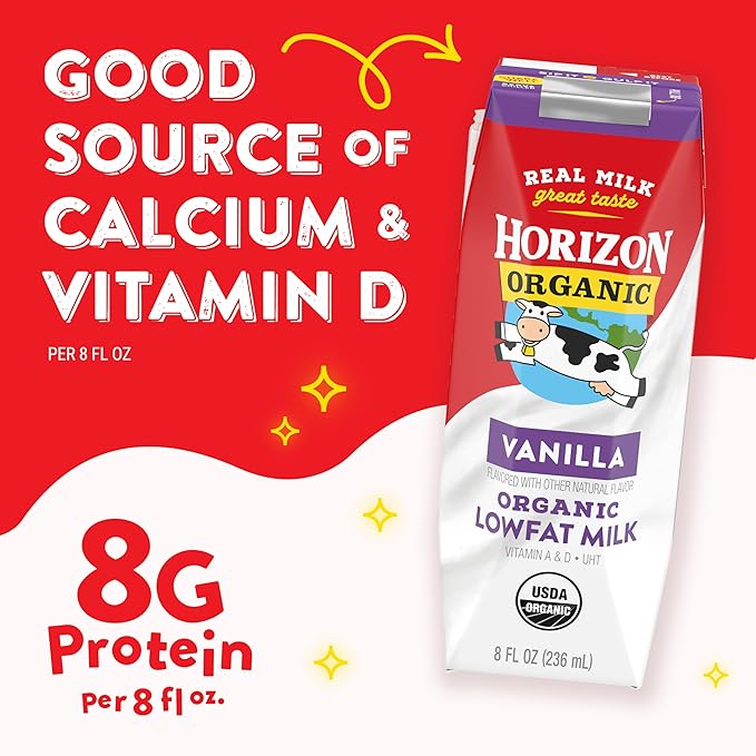 Horizon Organic Neapolitan Variety Bundle, Shelf Stable 1% Lowfat Vanilla, Chocolate, & Strawberry Milk Boxes, USDA Certified Organic UHT Milk from Pasture-Raised Cows, No Refrigeration Required, 8 fl oz, 6 Count