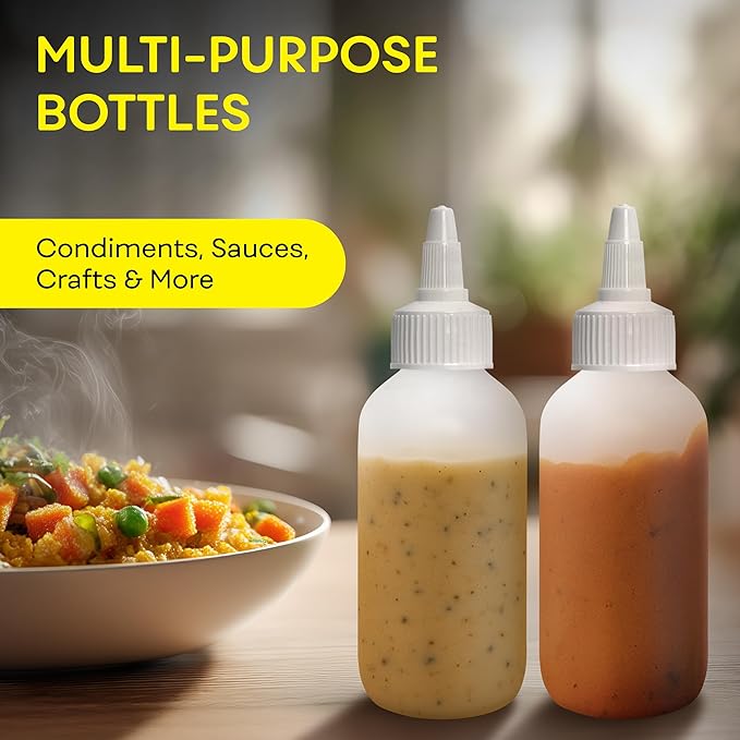 BRIGHTFROM Condiment Squeeze Bottles - 4 OZ Squirt Empty Bottles, Twist Top Cap, Leak Proof - Great for Ketchup, Mustard, Syrup, Sauces, Dressing, Oil, Arts and Crafts, BPA-FREE Plastic - 3 PACK