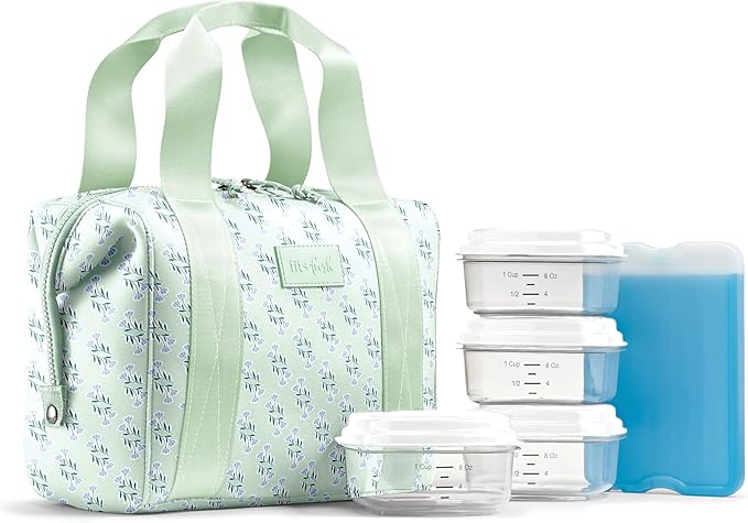 Fit & Fresh Remi Lunch Bag for Women Work – Neoprene Lunch Tote with Containers & Ice Pack, Reusable Meal Prep Lunch Box, Large Capacity, Machine Washable, Sage Flower